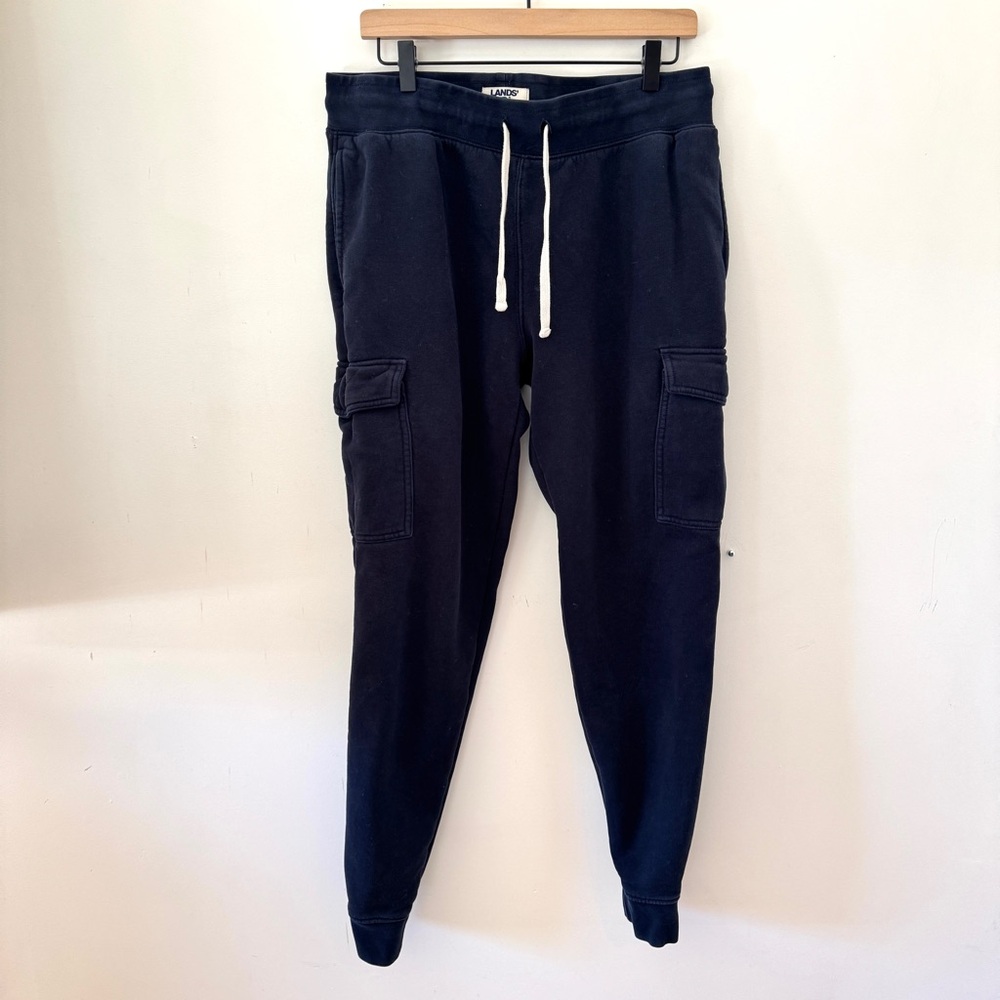 Lands' End Navy Blue Cargo Jogger Pants Serious Sweats M/T 32-34